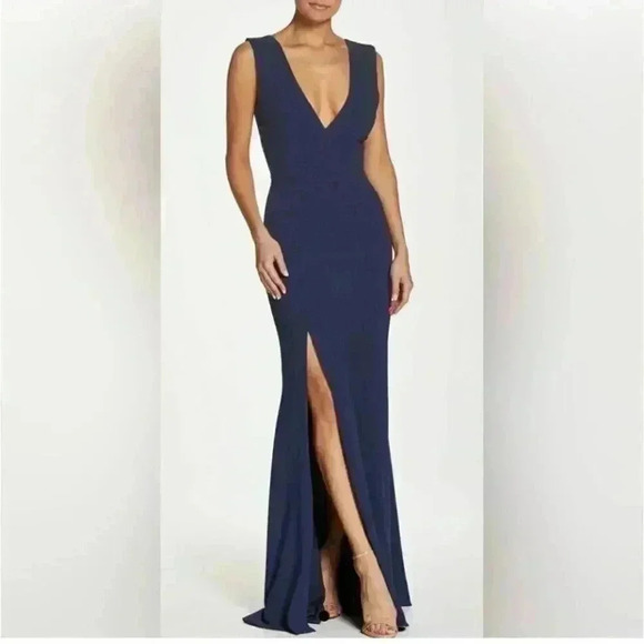 NWT Dress the Population Sandra Trumpet Gown Navy size M